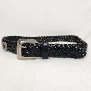 Donna Katz Womens Small Black Woven Braided Leather Belt Hearts